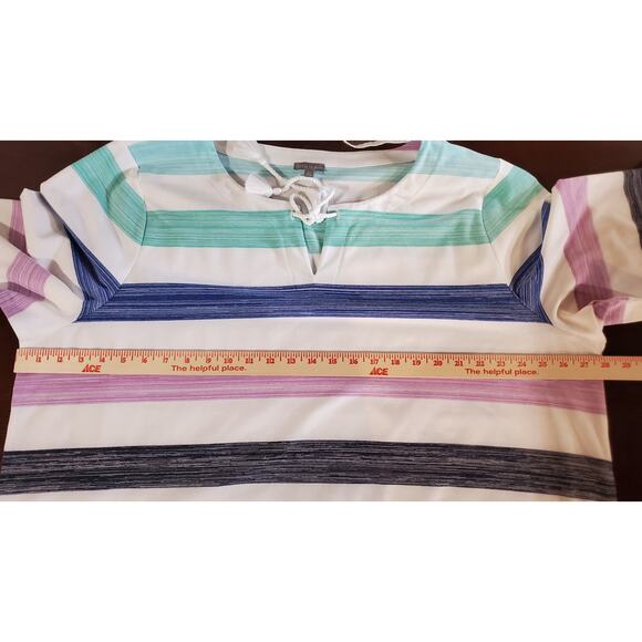 T by Talbots Striped Lace Up Rope Tassel 3/4 Sleeve Pullover Top Plus Size 3X - Picture 9 of 10